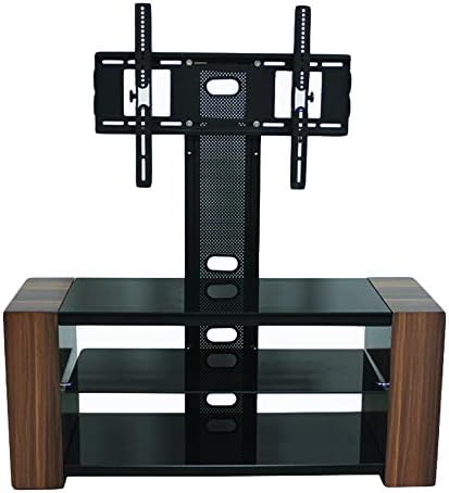 Modern Glass TV Stand with tempered glass shelves and sturdy frame, designed for flat-screen TVs.