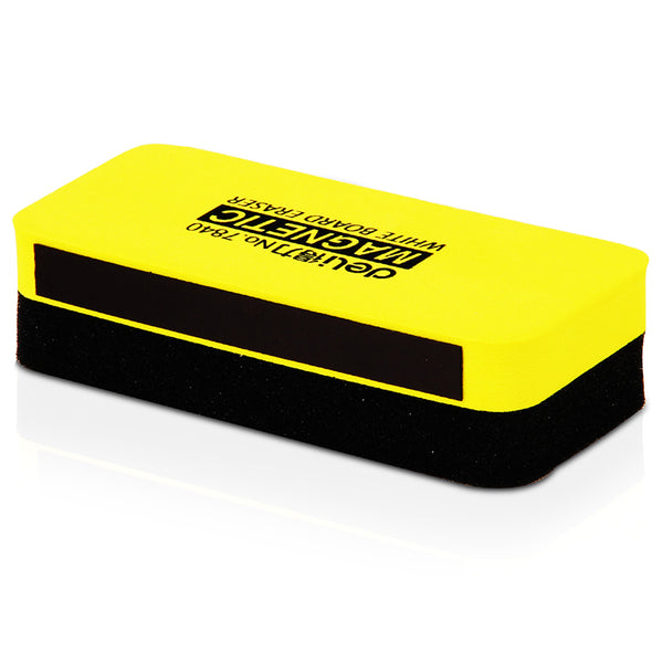 Magnetic Whiteboard Eraser in bright yellow color, designed for effective removal of dry-erase markers.