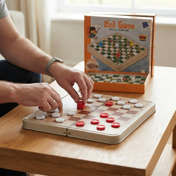 2 in 1 Metal Chess and Checkers Board Set