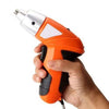 Hand holding a 45pcs Cordless Rechargeable Screwdriver with an ergonomic design for easy use.
