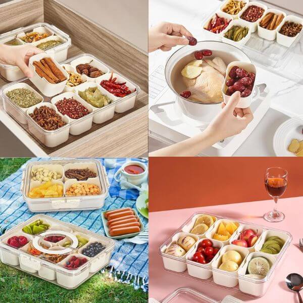 Perfect Dealz Portable 8 Compartment Snack Box With Lid and Handle