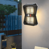 Solar Motion Wall Light mounted on a wall, providing illumination outdoors with solar charging and motion detection.