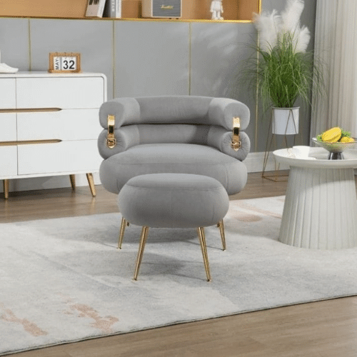Perfect Dealz Velvet Accent Armchair with Footstool
