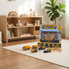Construction Vehicle Playset displayed with toy vehicles in a bright playroom, encouraging imaginative construction play.