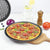 3 Pieces Of Non-Stick Round Pizza Pan Tray With Rack displaying a freshly baked pizza with vegetables and tomatoes.