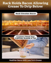 Copper Bacon Bonanza rack elevates bacon to reduce grease while cooking, ensuring healthier bacon with less fat and grease.