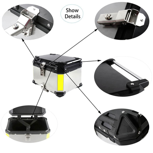 45L Motorcycle Aluminum Alloy Top Box Storage Tail Case Silver image 2