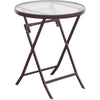 80cm Foldable Round Glass Top Patio Side Table image 1