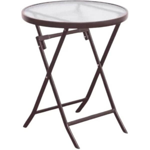 80cm Foldable Round Glass Top Patio Side Table image 1