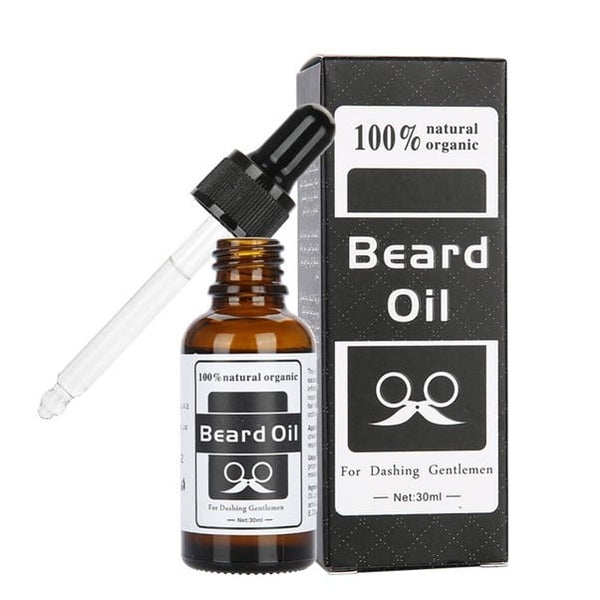 100% Natural Organic Beard Oil bottle with dropper and packaging for Dashing Gentlemen, 30ml size