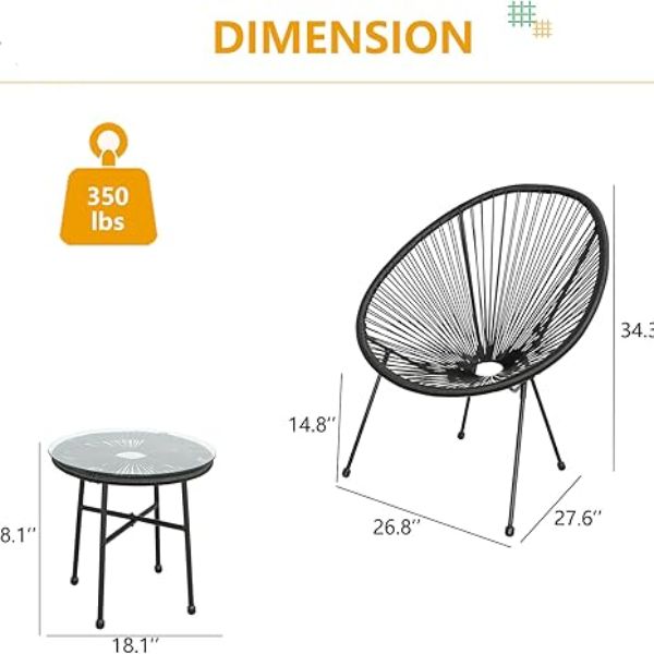 3 Piece Outdoor Acapulco Chairs Set