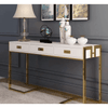 Luxe Glam Console Table featuring sleek mirrored panels and gold accents, ideal for elegant home décor and contemporary styling.