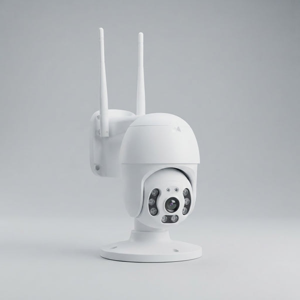 V380 Pro PTZ Outdoor Security Camera showing sleek design and dual antennas for enhanced connectivity.
