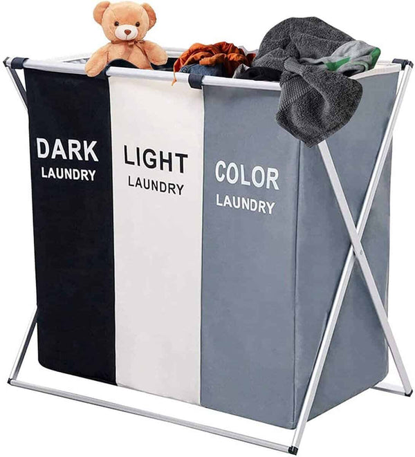 Perfect Dealz 3 Compartment Laundry Hamper Collapsible Aluminium Basket