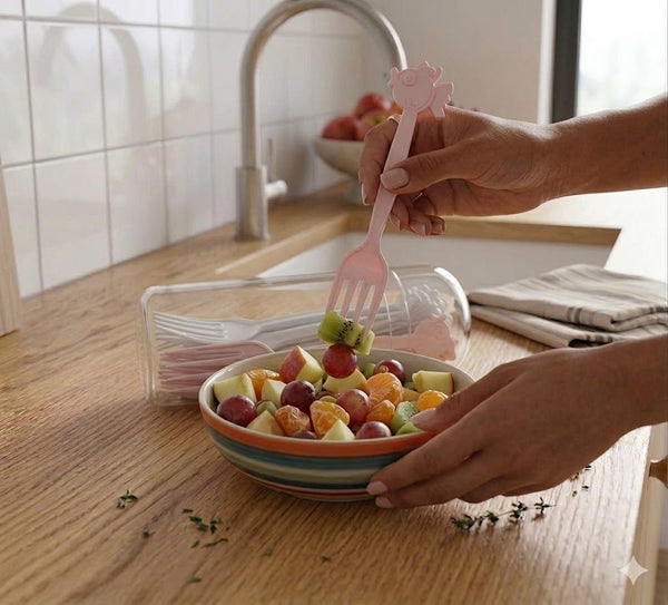 Reusable Plastic Fruit Forks with Storage Case