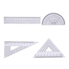4-Piece Geometry Set 15.3cm Transparent Tools including ruler, protractor, triangle, and set square.