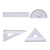 4-Piece Geometry Set 15.3cm Transparent Tools including ruler, protractor, triangle, and set square.