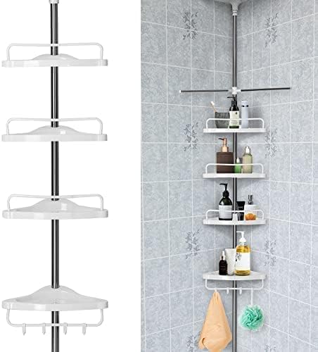 Multi Corner Shelf showcasing adjustable tiers for organizing bathroom essentials in a stylish corner setup.