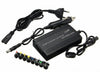 120W Universal Laptop DC Car Charger kit with connected cables and multi-tip connectors displayed