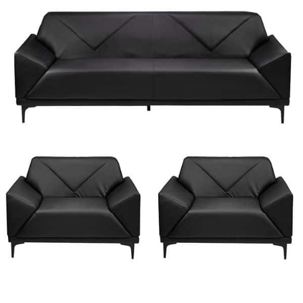 Modern PU Leather Office Lounge Set featuring a stylish black sofa and two matching chairs, perfect for professional spaces.