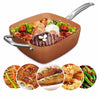 5Pcs Set Deep Dish Square Pan 9.5'' with assorted cooked meals and a variety of ingredients shown.