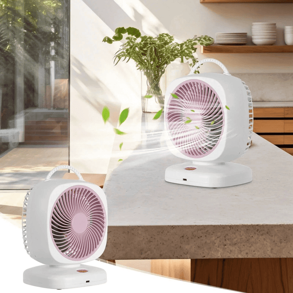 5-Speed Portable Desktop Fan in a modern kitchen setting providing adjustable airflow.