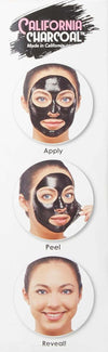 Step-by-step application of Charcoal Blackhead Removal Mask: Apply, Peel, and Reveal results on skin.
