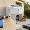 Solar Wall Light PTZ Camera installation with solar panels and motion-sensitive lights.