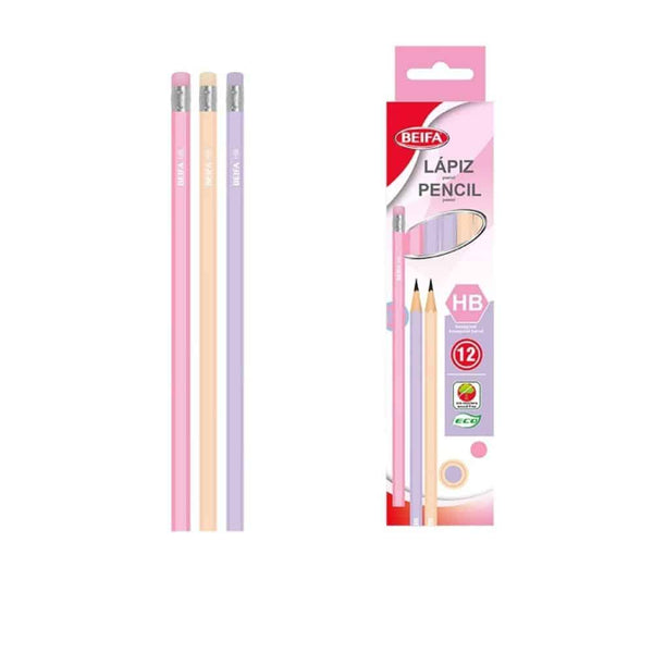 12 pcs Lightweight Pink Hexagonal Pencil set with colorful pencils and packaging.