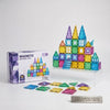 40-Piece Translucent Magnetic Building Tiles Set displayed with colorful geometric shapes and packaging.