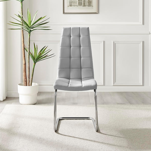 Enzo Faux Leather C Frame Dining Chair in sleek gray with quilted upholstery and cantilever base, modern dining room furniture.