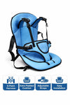 Breathable Anti-Slip Baby Car Seat Cushion in blue with adjustable straps and 5-point harness.
