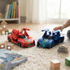 Speed Spark Battery-Powered Toy Car in red and blue with opened doors, set in a playful indoor environment.