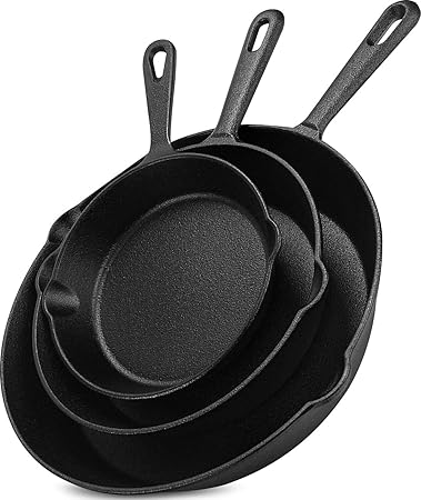 Perfect Dealz 3 Piece Cast Iron Induction Frying Pan Set