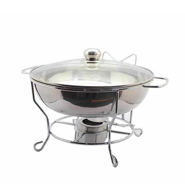 4L Round Chafing Dish with Glass Lid showcasing sleek design and durable construction for buffet-style service.