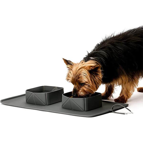 2 in 1 Portable Collapsible Double Pet Bowls Feeding Mat Set image 0