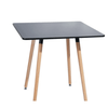 Compact Square Dining Table featuring a sleek black top and wooden legs, ideal for modern kitchen and dining spaces.