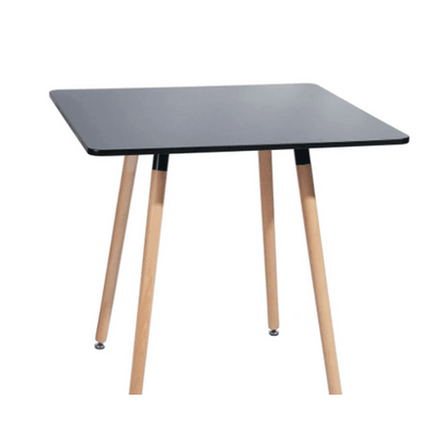 Compact Square Dining Table featuring a sleek black top and wooden legs, ideal for modern kitchen and dining spaces.