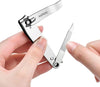 Large Stainless Steel Nail Clipper being held with one hand, showcasing its sharp cutting edge.