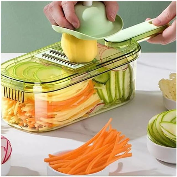 Multifunctional Vegetable Chopper in use, slicing and dicing various vegetables for efficient meal prep.