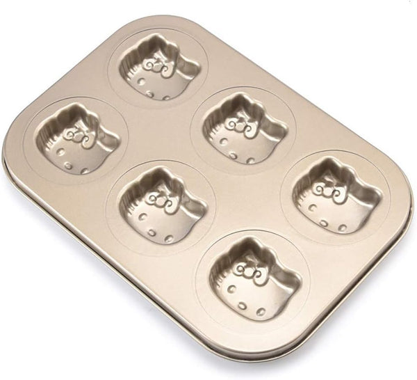 Cartoon Character Non-Stick Baking Pan with six Hello Kitty shaped molds for fun themed treats.