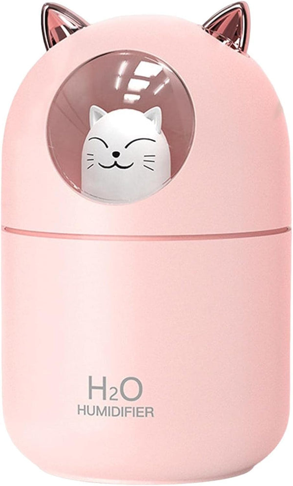 Portable USB Mini Cute Pet Cat Air Humidifier in pink with cat design, perfect for adding moisture to dry air.