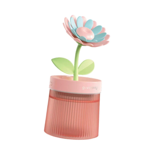 Flower Design Mini USB Air Humidifier & Aroma Diffuser in pink and blue flower design for desk or bedside use.