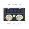 Solar LED Wall Light featuring solar panel, COB LEDs, and motion sensor for outdoor illumination.