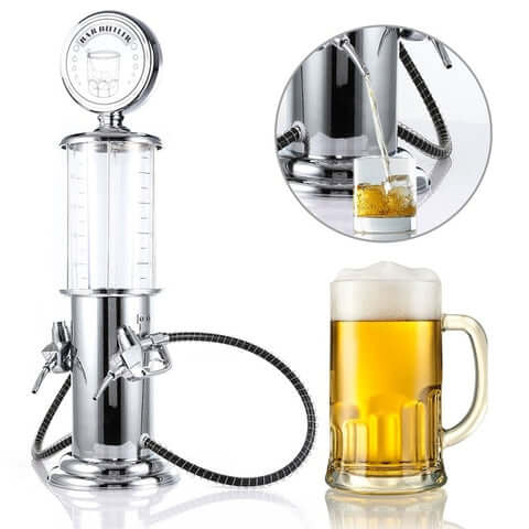 Bar Butler Liquor Pump displaying a chrome beer dispenser with a glass being filled, perfect for home or bar use.