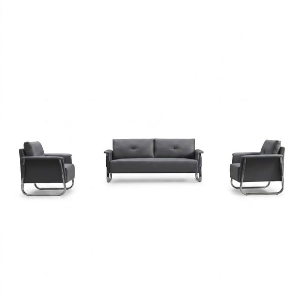 Benya Professional Leather Office Couch with matching armchairs in a modern corporate setting.