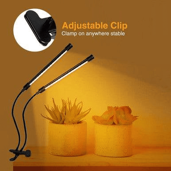 10W LED USB Lamp Clip Desk for Plants with adjustable clip illuminating potted plants.