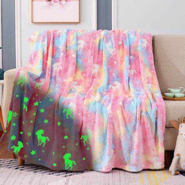 Perfect Dealz Glow in The Dark Unicorn Colorful Throw Blanket