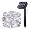 Solar-Powered LED String Lights 10M with solar panel and clear lights for outdoor decoration.