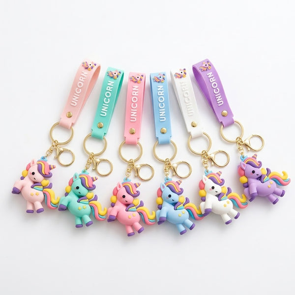 3D Rainbow Unicorn Keychain colorful keychains with raised unicorn designs in pastel colors for playful accessories.